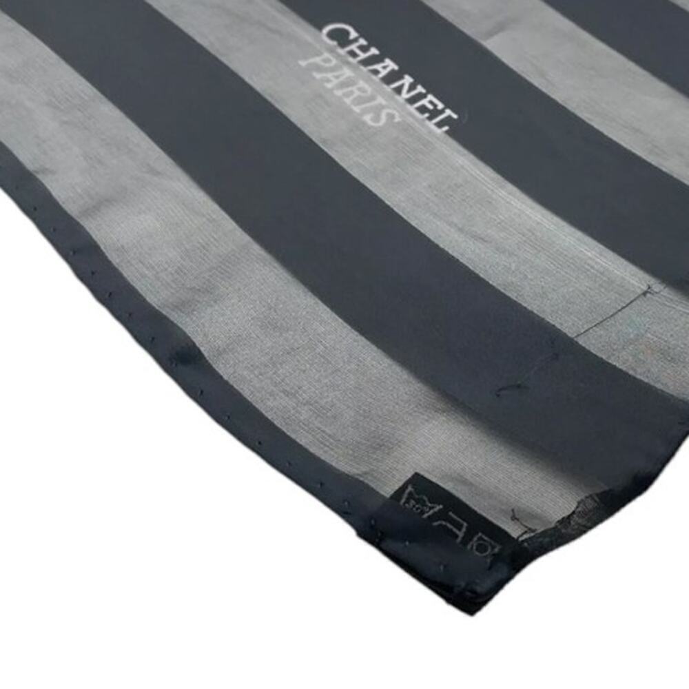 Chanel 80s Jewelry Madame Coco Black and Ecru Square Silk Scarf W/Box - Picture 7 of 16